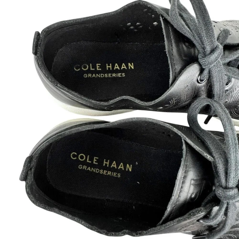 Cole Haan Women Leather Laser Cut Grand Pro Tennis Shoes 9B Black Preppy Comfort